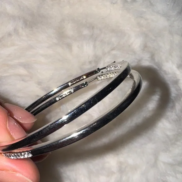 Givenchy Silver Crystal Hoop Earrings - Pavé Sparkle - Picture 7 of 7